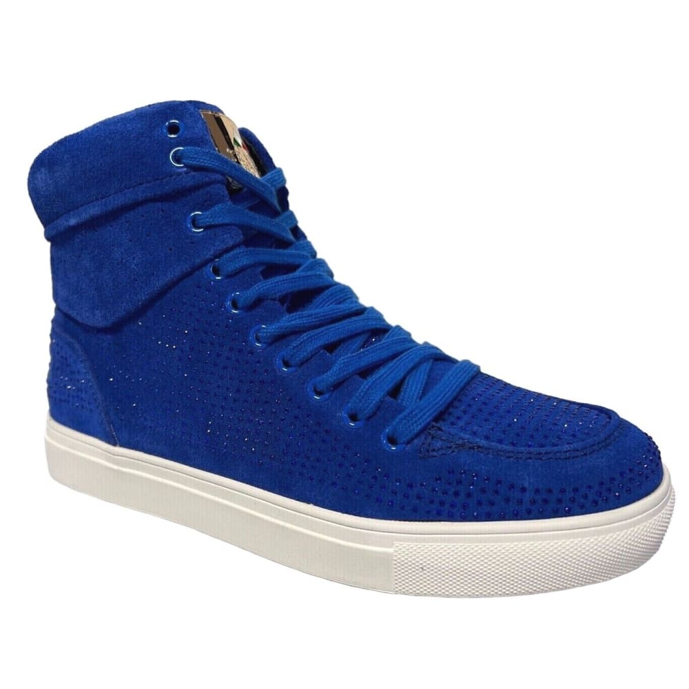 Travel Fox Men’s Royal Blue Rhinestone Suede High Top Sneakers – Luxury Italian Design, Limited Edition Streetwear 922005