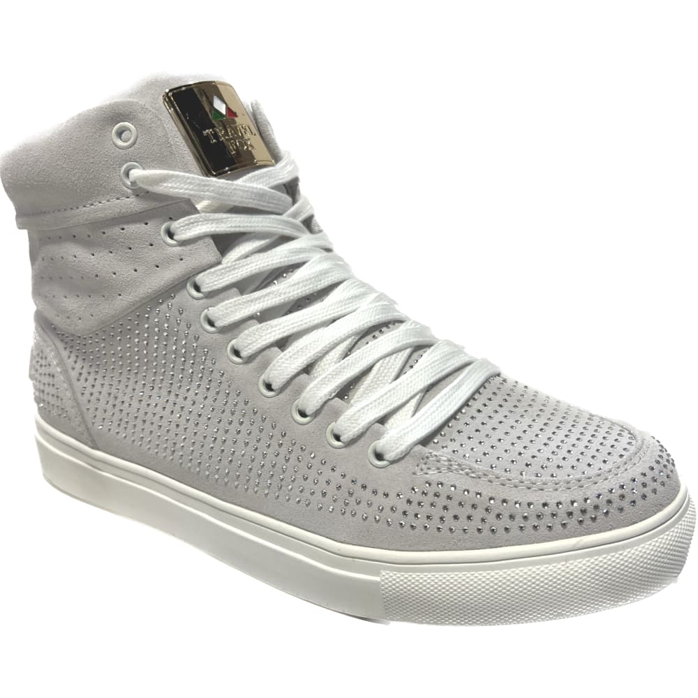 Travel Fox Men's Silver High Top Rhinstone Leather Sneakers 9220 65