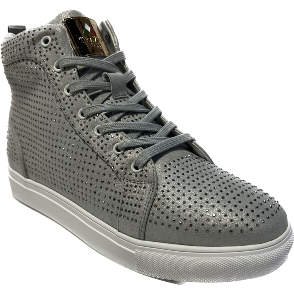 Travel Fox Men’s Silver Leather High Top Sneakers 921065 – Luxury Streetwear Metallic Finish Limited Edition