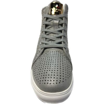 Travel Fox Men’s Silver Leather High Top Sneakers 921065 – Luxury Streetwear Metallic Finish Limited Edition