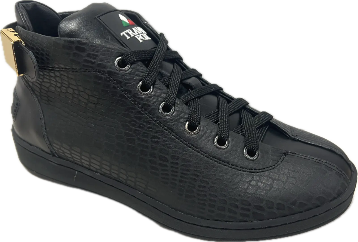 Travel Fox Spider Men's Black Leather Mid Top Sneakers 915602 85