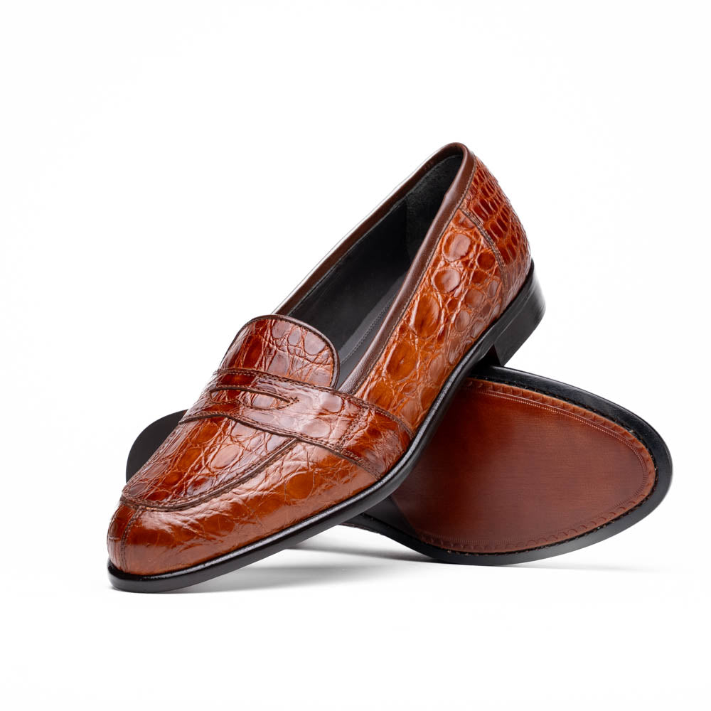 Zelli Italia 11-119-CGN TUSCANY Crocodile Penny Loafer, Cognac Side View