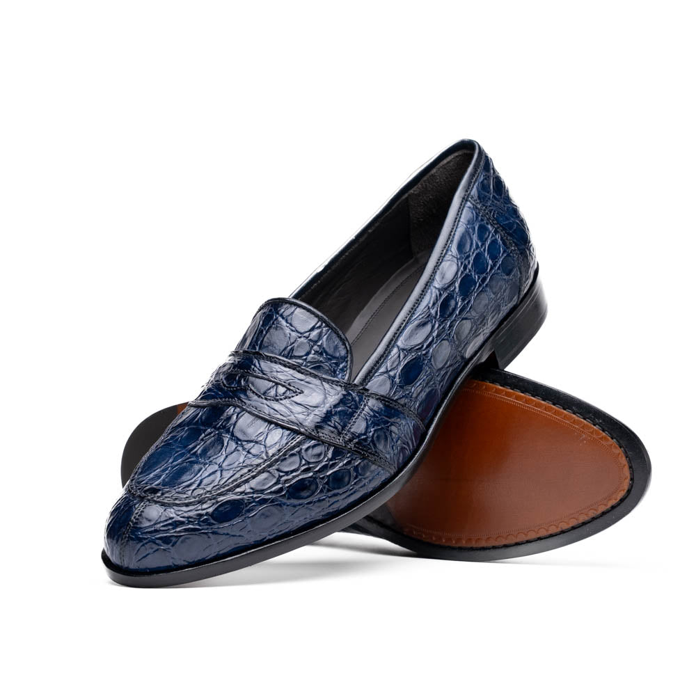 Zelli Italia 11-119-NVY TUSCANY Crocodile Penny Loafer, Navy Side View