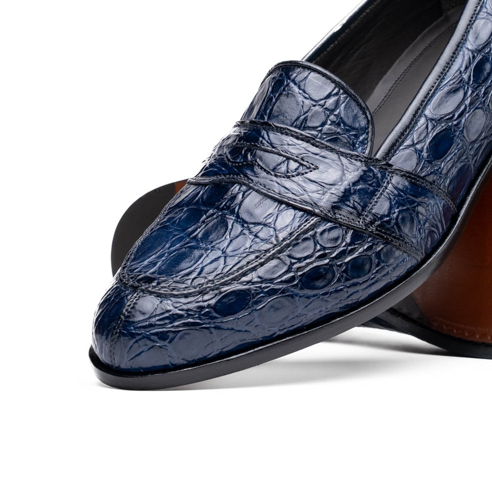 Zelli Italia 11-119-NVY TUSCANY Crocodile Penny Loafer, Navy Angled View
