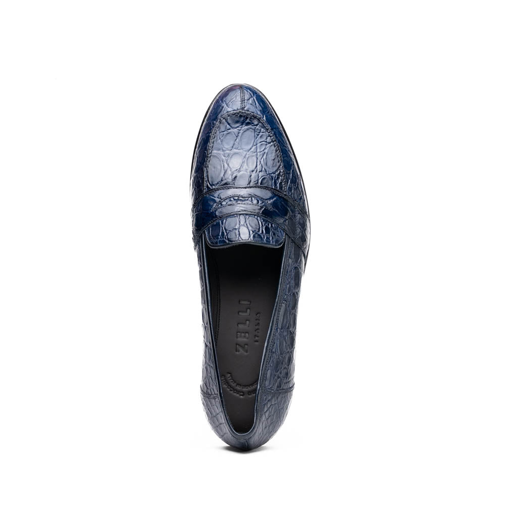 Zelli Italia 11-119-NVY TUSCANY Crocodile Penny Loafer, Navy Back View