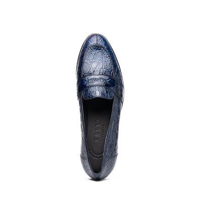 Zelli Italia 11-119-NVY TUSCANY Crocodile Penny Loafer, Navy Back View