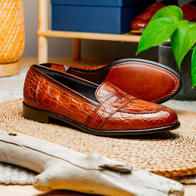 Zelli Italia 11-119-CGN TUSCANY Crocodile Penny Loafer, Cognac View 9