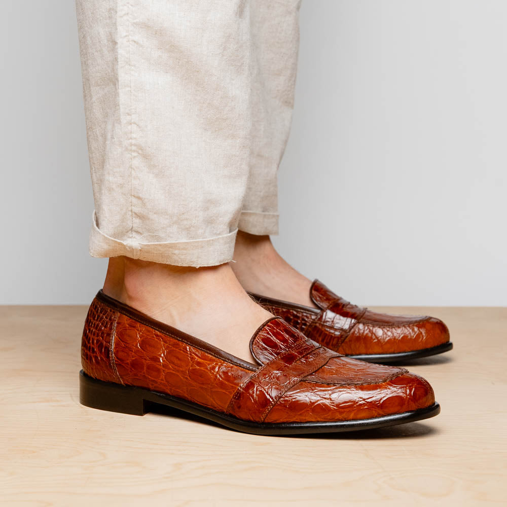 Zelli Italia 11-119-CGN TUSCANY Crocodile Penny Loafer, Cognac Top View