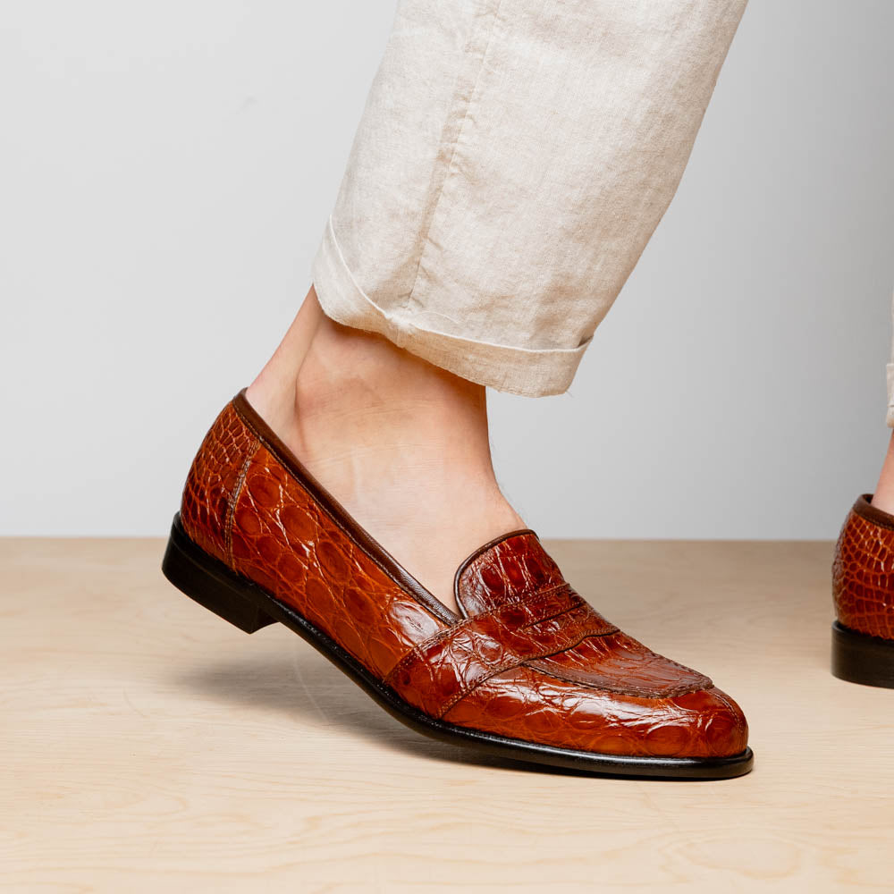Zelli Italia 11-119-CGN TUSCANY Crocodile Penny Loafer, Cognac Bottom View