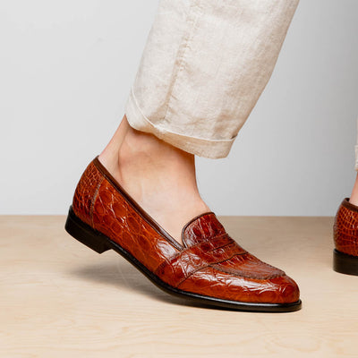 Zelli Italia 11-119-CGN TUSCANY Crocodile Penny Loafer, Cognac Bottom View