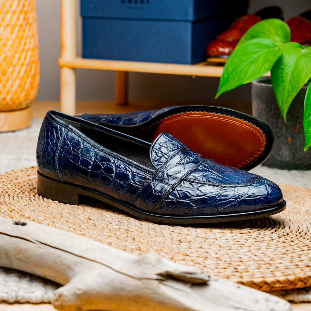Zelli Italia 11-119-NVY TUSCANY Crocodile Penny Loafer, Navy View 9