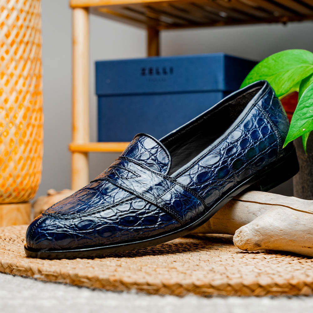 Zelli Italia 11-119-NVY TUSCANY Crocodile Penny Loafer, Navy View 10