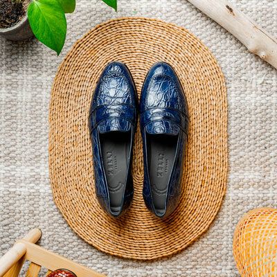 Zelli Italia 11-119-NVY TUSCANY Crocodile Penny Loafer, Navy View 12