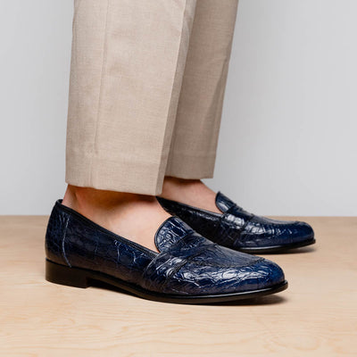 Zelli Italia 11-119-NVY TUSCANY Crocodile Penny Loafer, Navy Top View