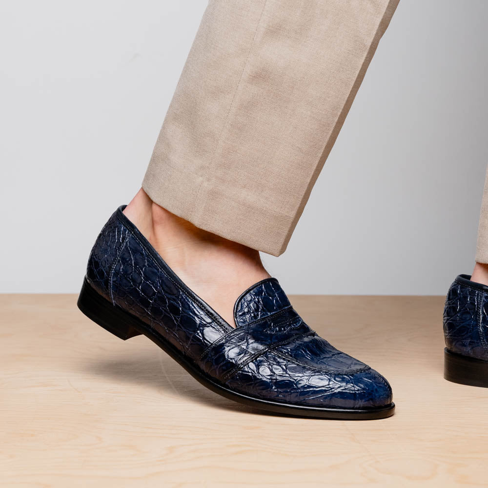 Zelli Italia 11-119-NVY TUSCANY Crocodile Penny Loafer, Navy Bottom View