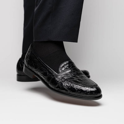 Zelli Italia 11-119-BKM (BLK) TUSCANY Crocodile Penny Loafer, Black Bottom View