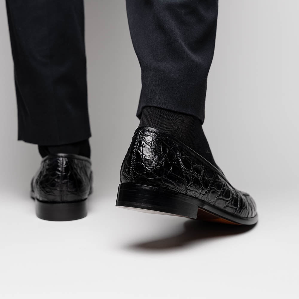 Zelli Italia 11-119-BKM (BLK) TUSCANY Crocodile Penny Loafer, Black Lifestyle View