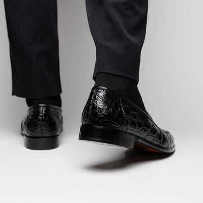 Zelli Italia 11-119-BKM (BLK) TUSCANY Crocodile Penny Loafer, Black Lifestyle View