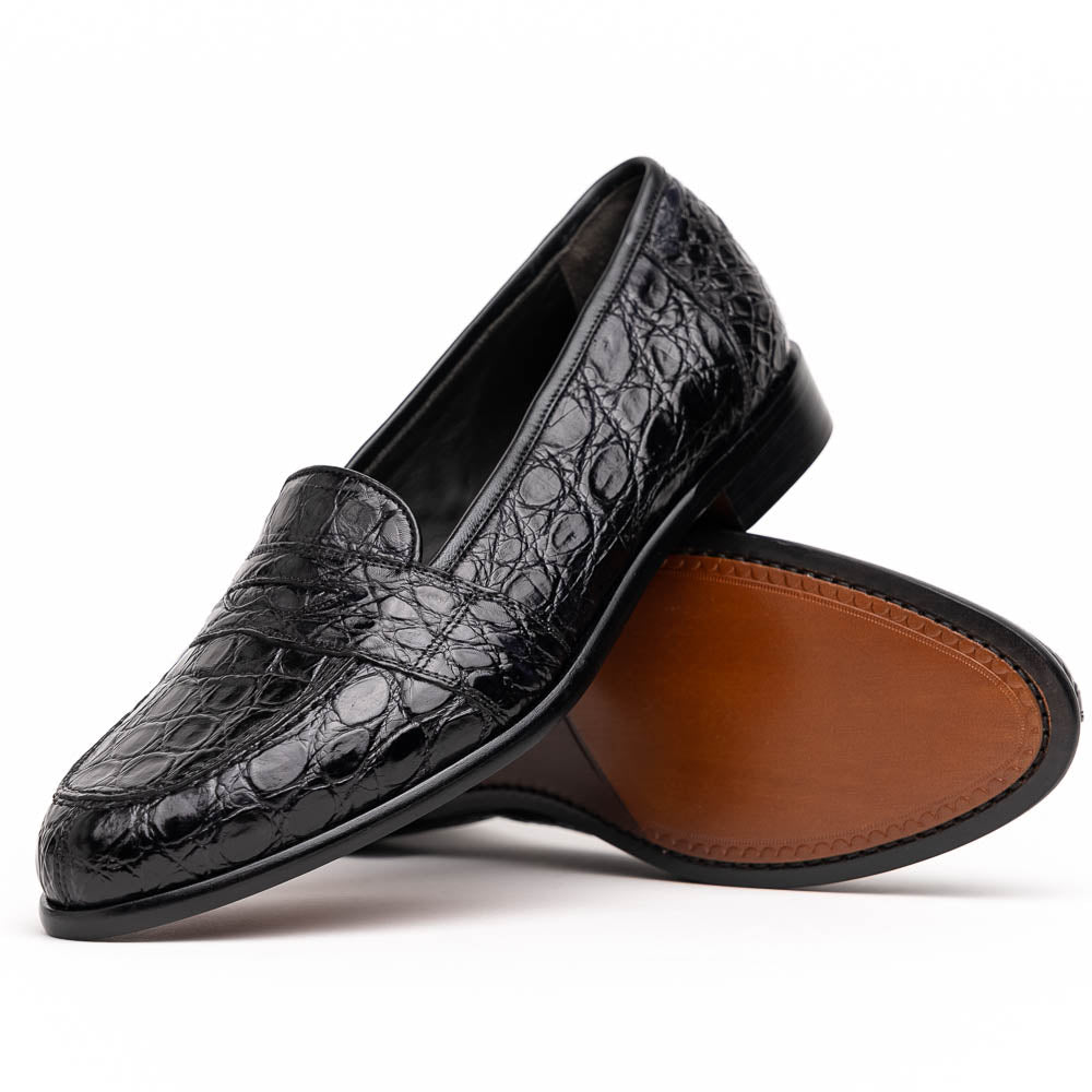 Zelli Italia 11-119-BKM (BLK) TUSCANY Crocodile Penny Loafer, Black Side View