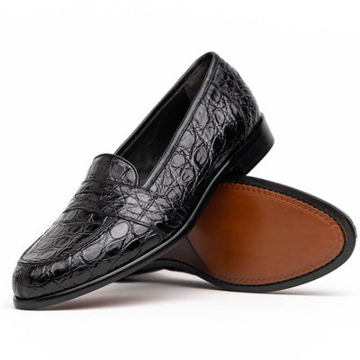 Zelli Italia 11-119-BKM (BLK) TUSCANY Crocodile Penny Loafer, Black Side View