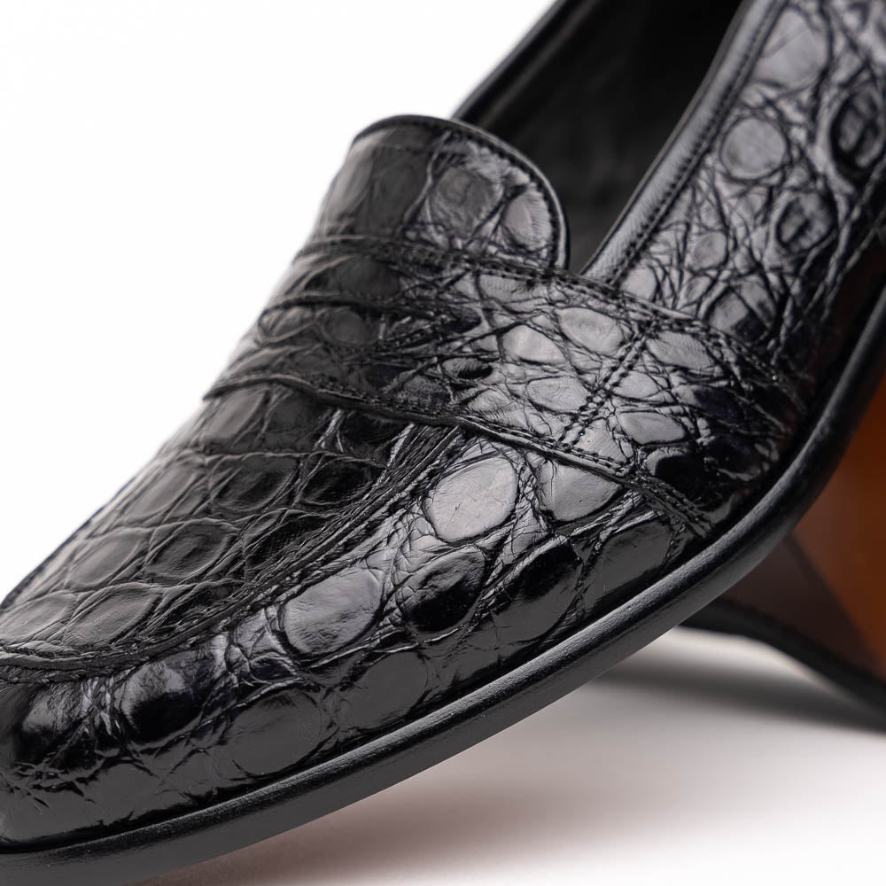 Zelli Italia 11-119-BKM (BLK) TUSCANY Crocodile Penny Loafer, Black Back View