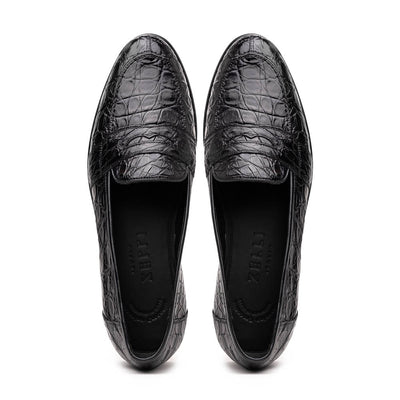 Zelli Italia 11-119-BKM (BLK) TUSCANY Crocodile Penny Loafer, Black Angled View