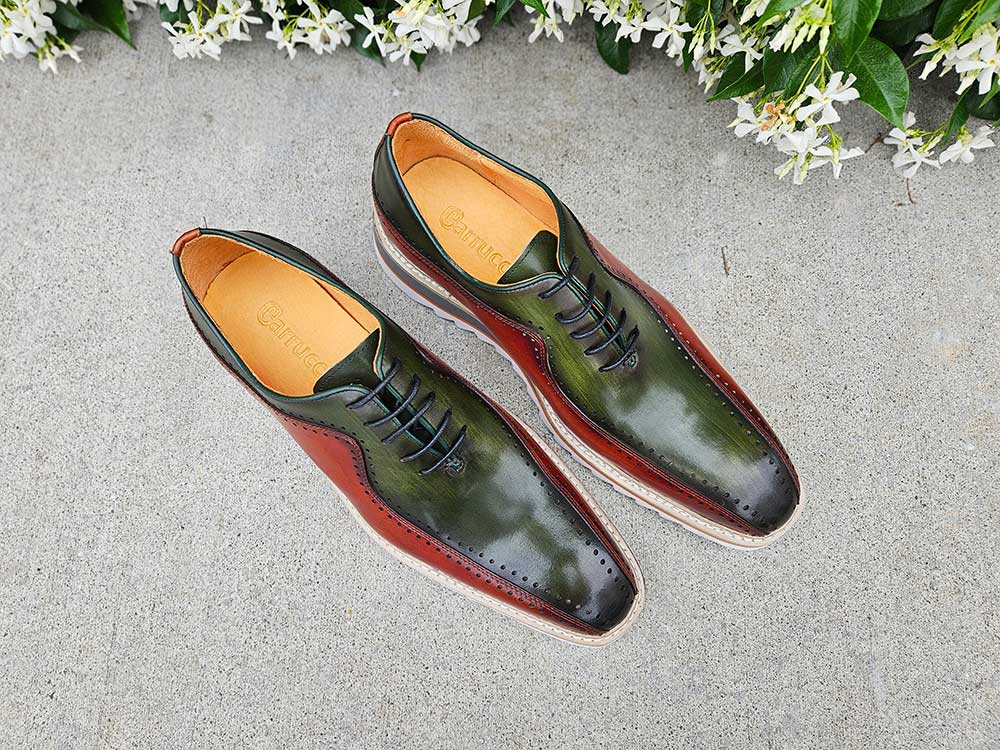Carrucci Shoes Two Tone Hand Burnished Brogue Oxford Calfskin KS55005T