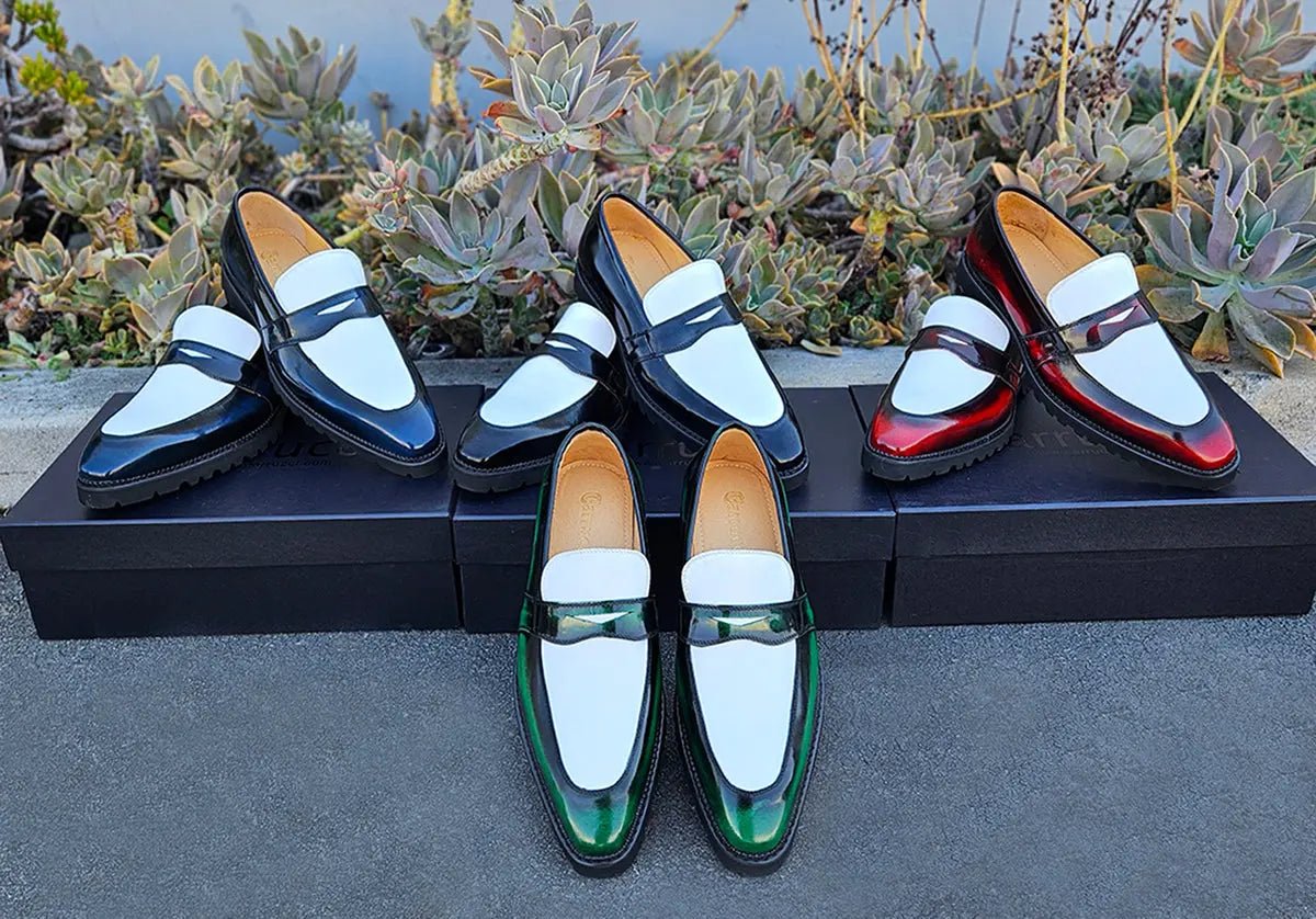 Carrucci Shoes Two Tone Patent Leather Penny Loafer Leather KS480102PT