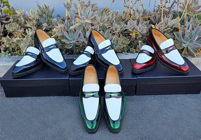 Carrucci Shoes Two Tone Patent Leather Penny Loafer Leather KS480102PT