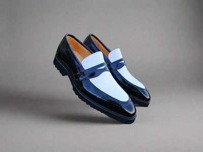 Carrucci Shoes Two Tone Patent Leather Penny Loafer Leather KS480102PT