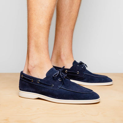 Zelli Italia Men's 16-675-NVY VENICE Italian Sueded Goatskin Boat Shoes, Navy