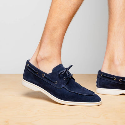 Zelli Italia Men's 16-675-NVY VENICE Italian Sueded Goatskin Boat Shoes, Navy