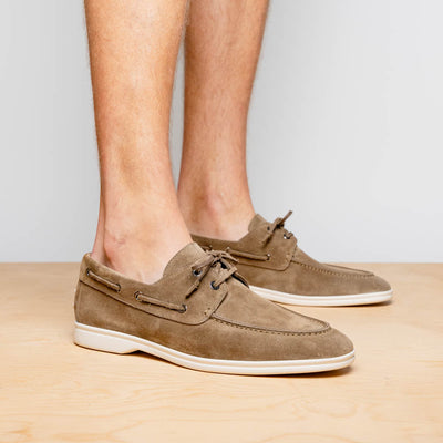 Zelli Italia Men's 16-675-TPE VENICE Italian Sueded Goatskin Boat Shoes, Taupe