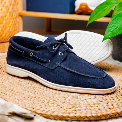 Zelli Italia Men's 16-675-NVY VENICE Italian Sueded Goatskin Boat Shoes, Navy