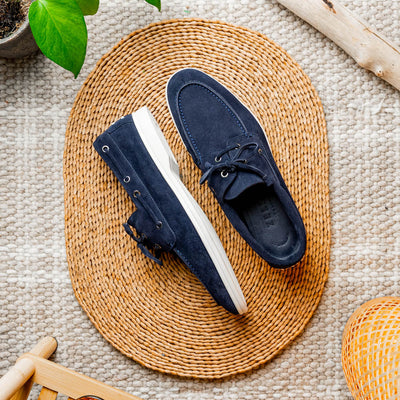 Zelli Italia Men's 16-675-NVY VENICE Italian Sueded Goatskin Boat Shoes, Navy