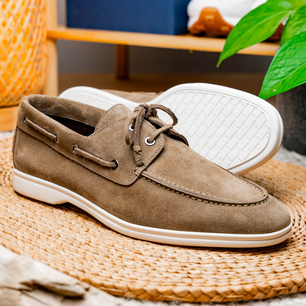 Zelli Italia Men's 16-675-TPE VENICE Italian Sueded Goatskin Boat Shoes, Taupe