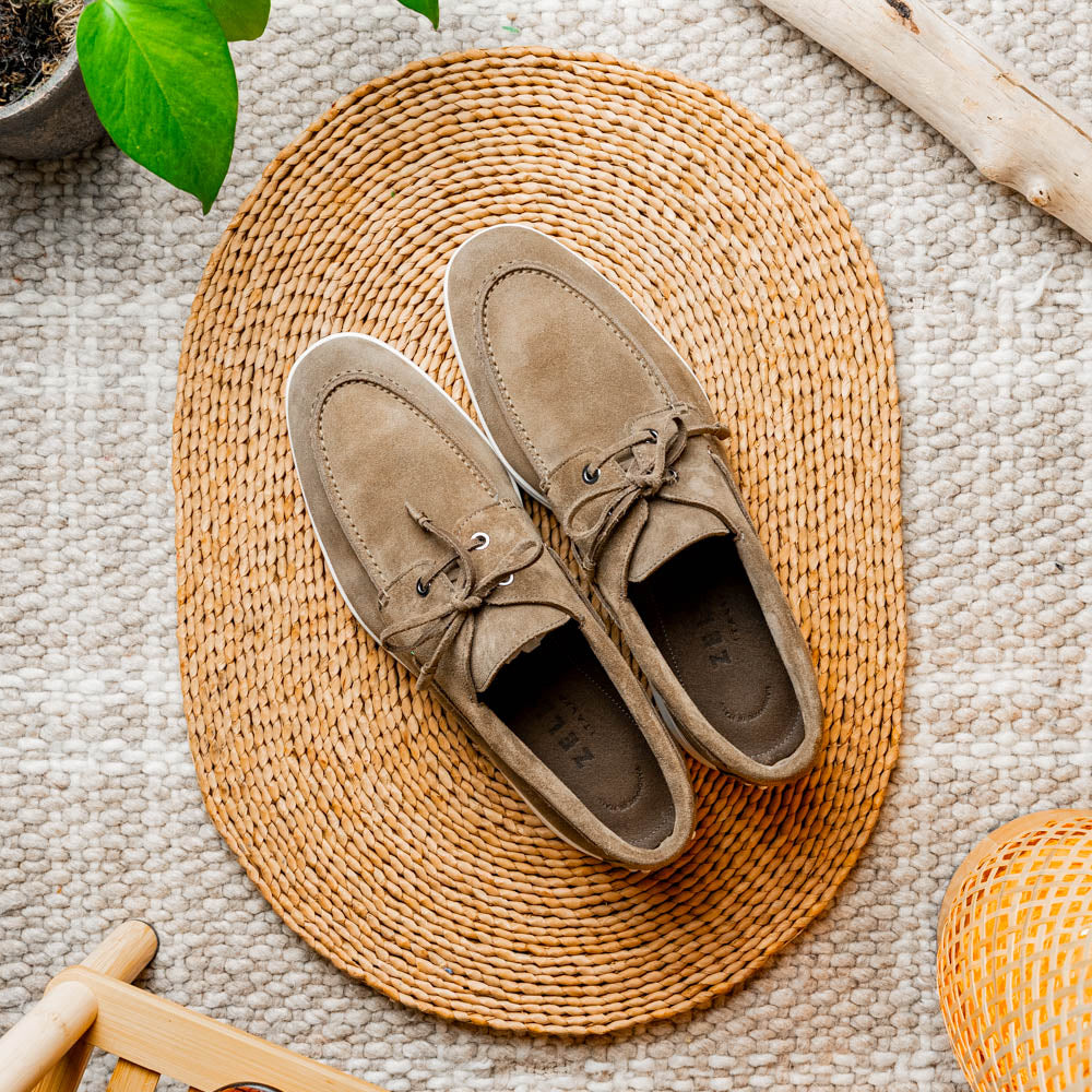 Zelli Italia Men's 16-675-TPE VENICE Italian Sueded Goatskin Boat Shoes, Taupe