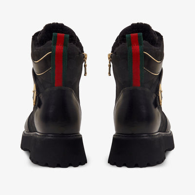 The Boston Black Leather Lace-Up Ankle Women Boot With a Side Zipper