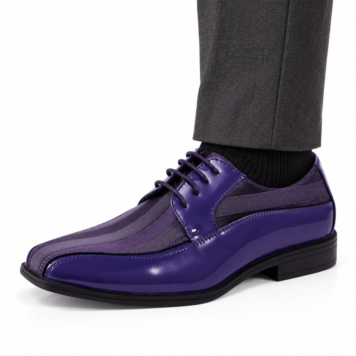 AI-generated on-model styling illustration of a Viotti 179 dress shoe in Purple on a white background.