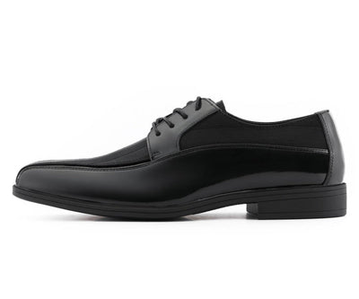 Viotti Dapper Black Derby Shoes With Satin Flair Men’s Patent Leather