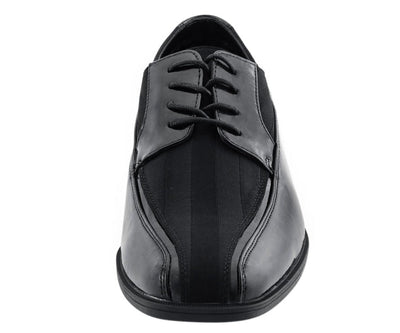 Viotti Dapper Black Derby Shoes With Satin Flair Men’s Patent Leather