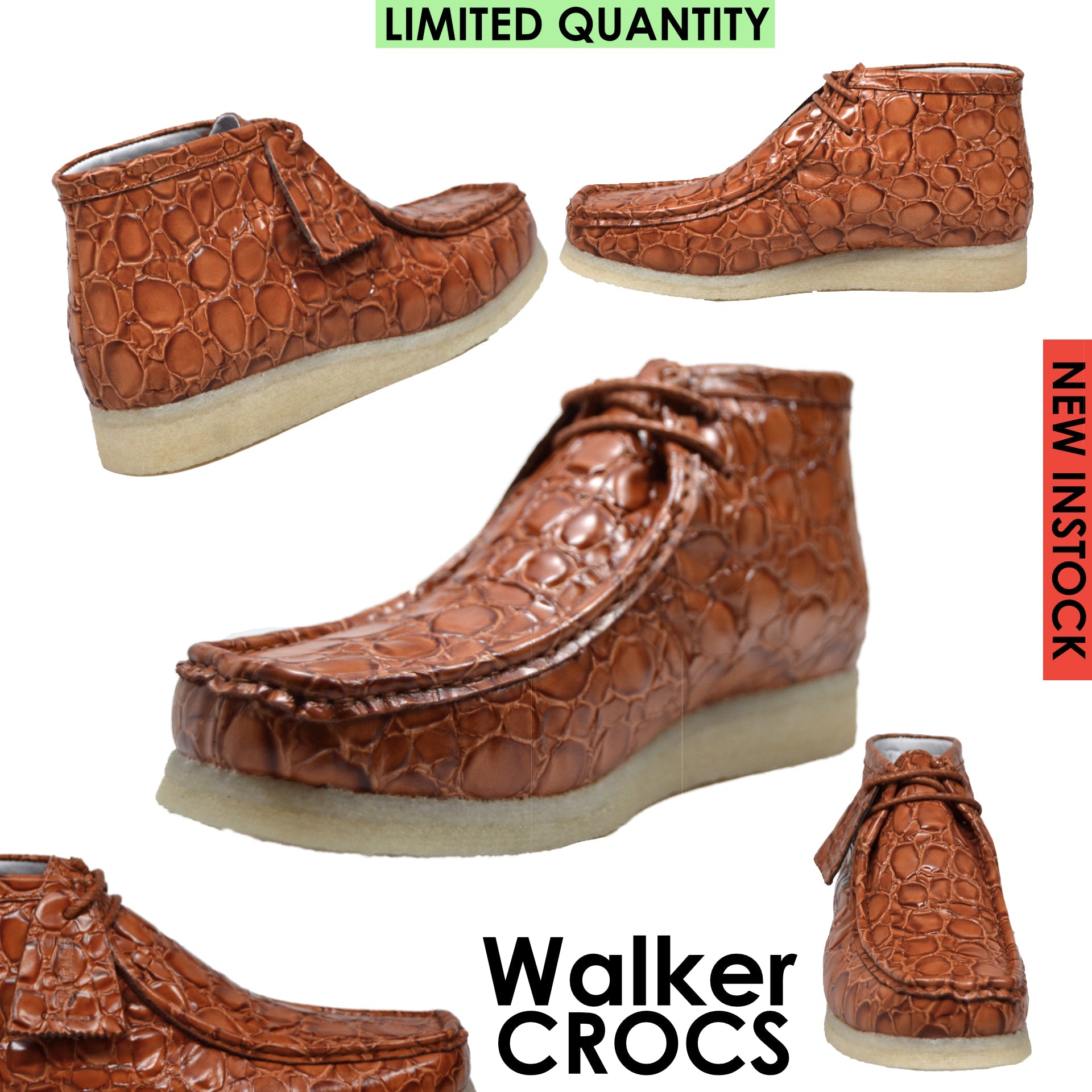British Walkers Walker Men's Limited Edition Croc Leather Casual Shoes with Crepe Sole view 3