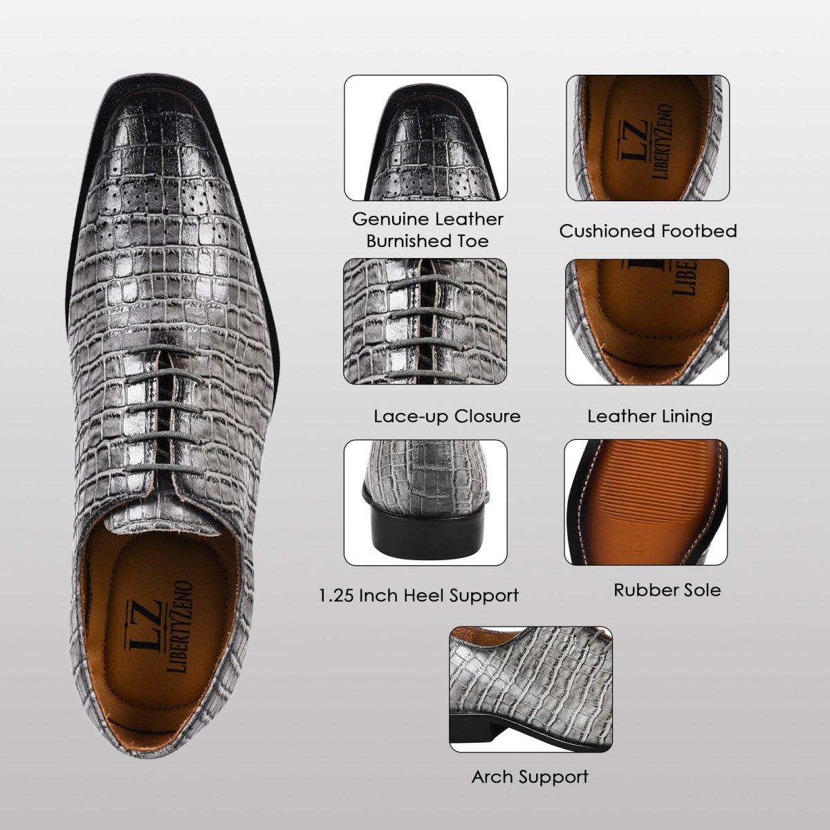 Liberty Zeno Walter Small Croco Leather Lace up Oxford Dress shoes