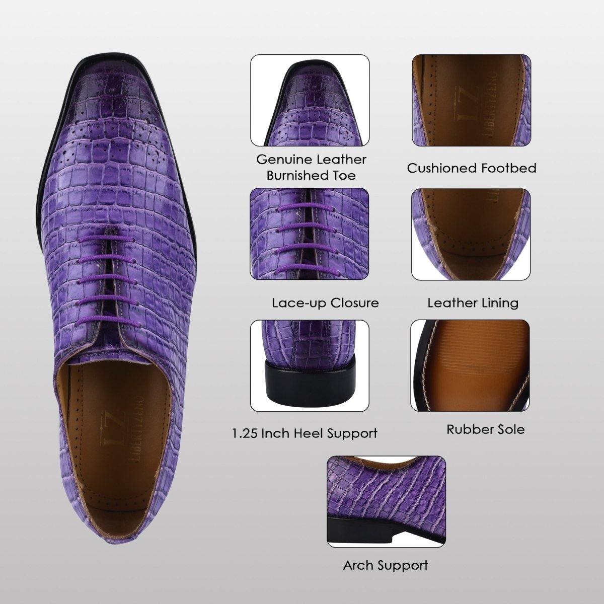 Liberty Zeno Walter Small Croco Leather Lace up Oxford Dress shoes