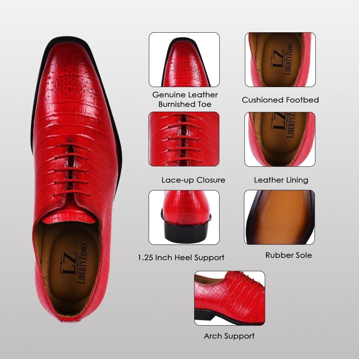 Liberty Zeno Walter Small Croco Leather Lace up Oxford Dress shoes