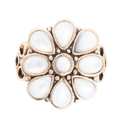 White Hibiscus Mother of Pearl and Golden Ring