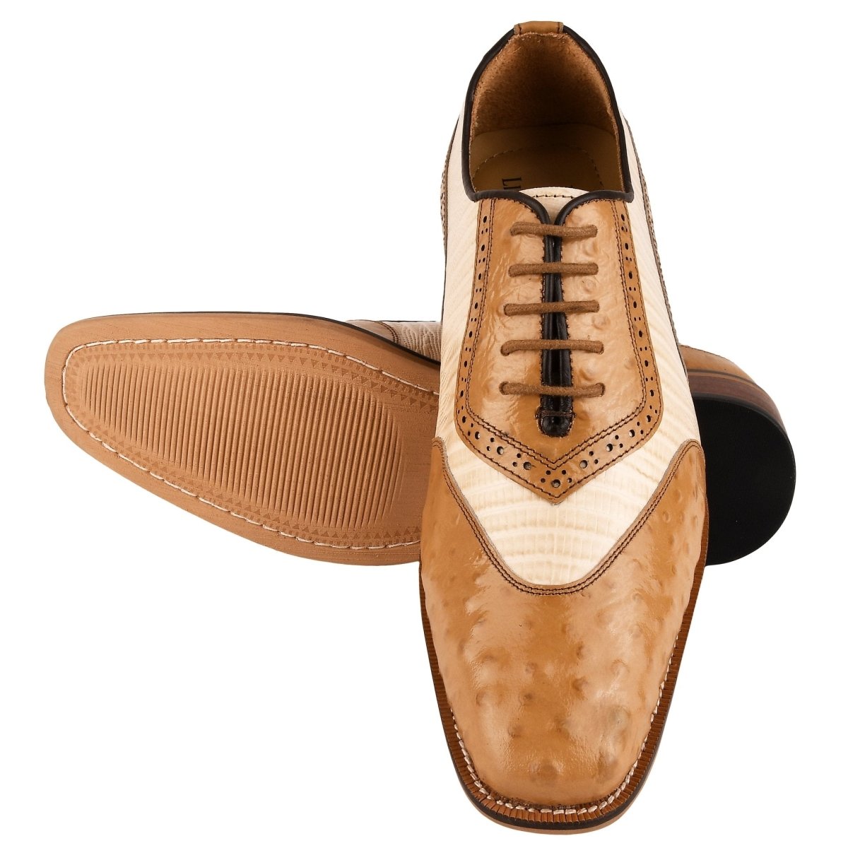 Liberty Zeno William Genuine Leather Two Tonned LizardOstrich Print Oxford Shoes