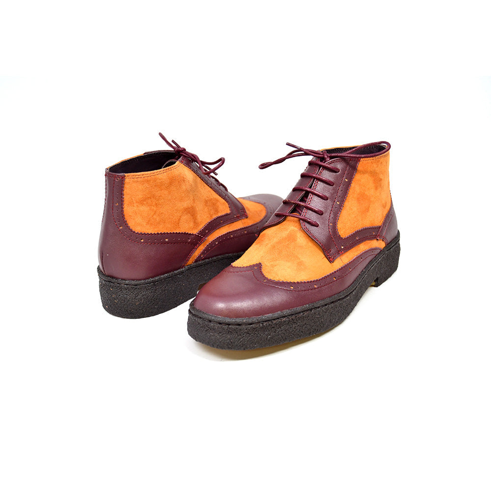 British Walkers Playboy Wingtip Men's Two Tone Burgundy and Rust Leather Shoes view 1