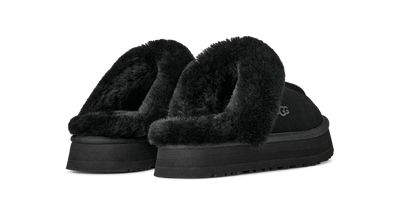 UGG Disquette Womens Platform Slippers — Black Suede