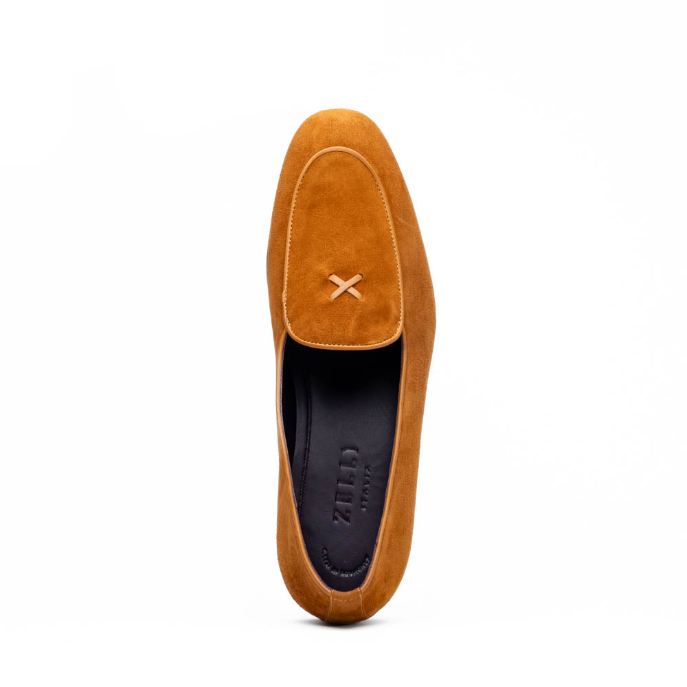 Zelli Italia Men's 16-681-CGN X Italian Sueded Goatskin Loafer, Cognac